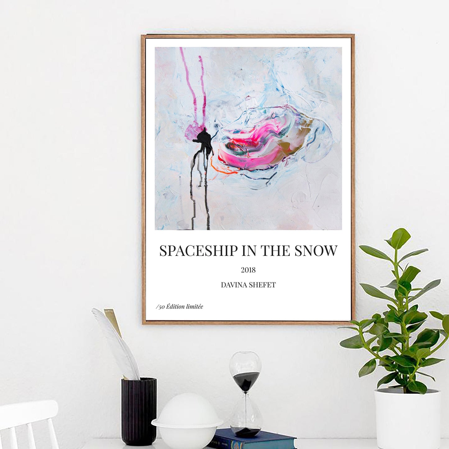 Minimal Art Poster, Spaceship In The Snow, Modern New Art, Original Painting, Nordic Art Print, Nordic decor, White Abstraction.