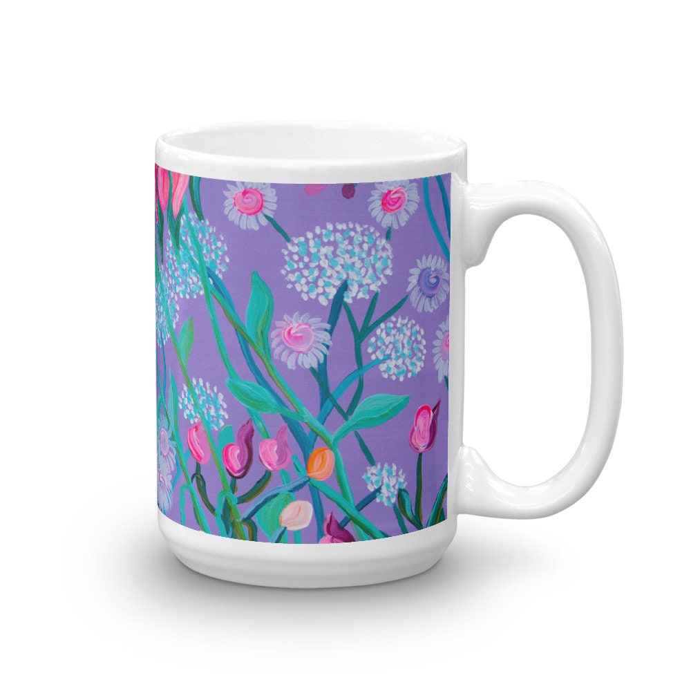 Mug with flowers, Glossy Mug in 2 sizes, vibrant colours, flowers on mug, Gift for the home, Kitchen Decor