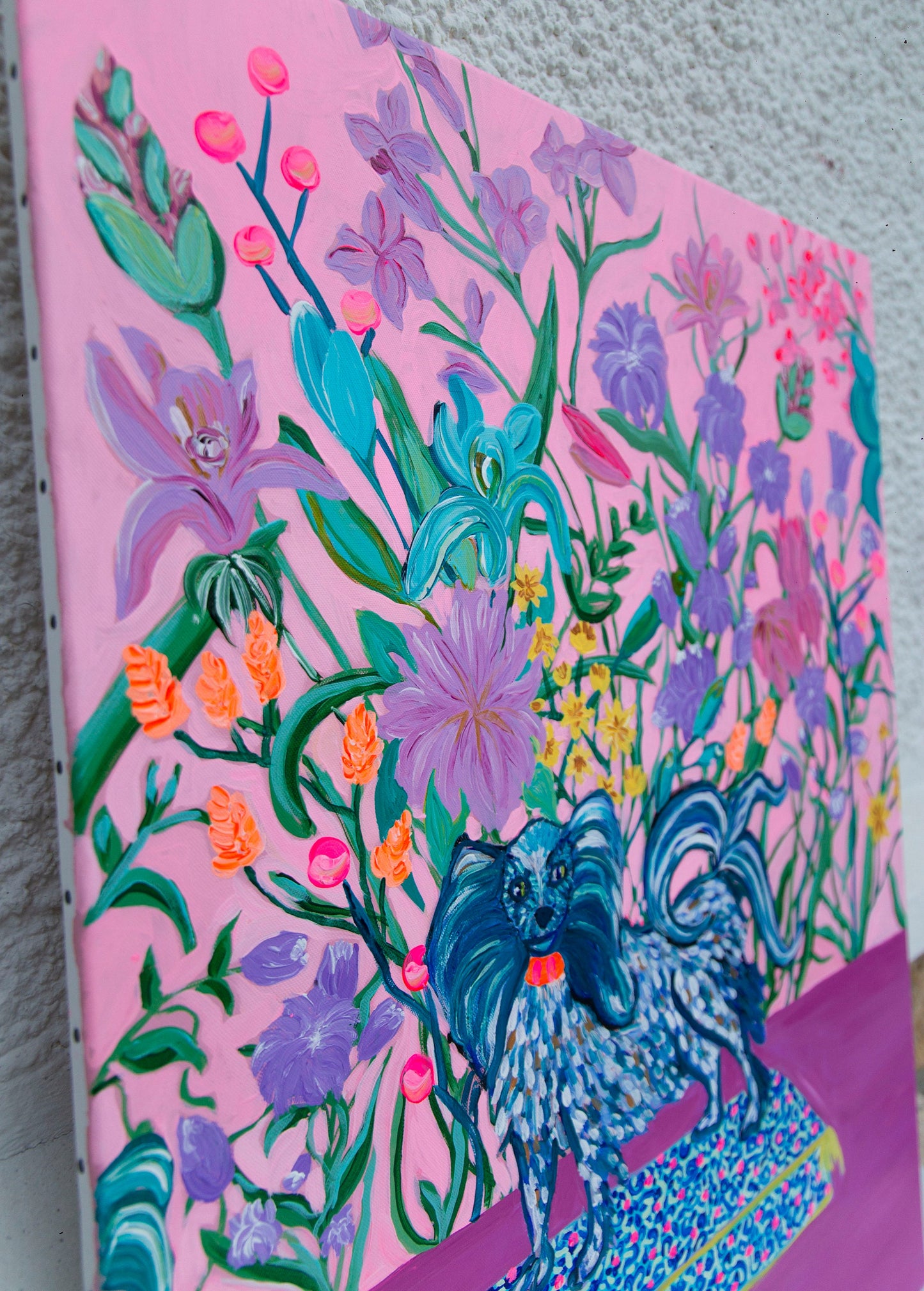 Original Painting of dog, Dog Painting, Dog Acrylic Painting, Living Room Art, Dog Art, Chihuahua Art, Spaniel Art, Flowers Painting
