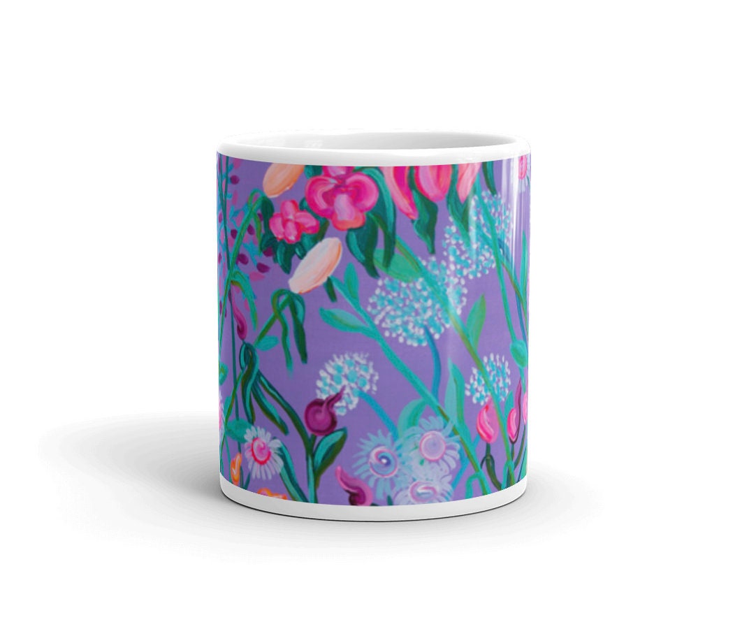 Mug with flowers, Glossy Mug in 2 sizes, vibrant colours, flowers on mug, Gift for the home, Kitchen Decor