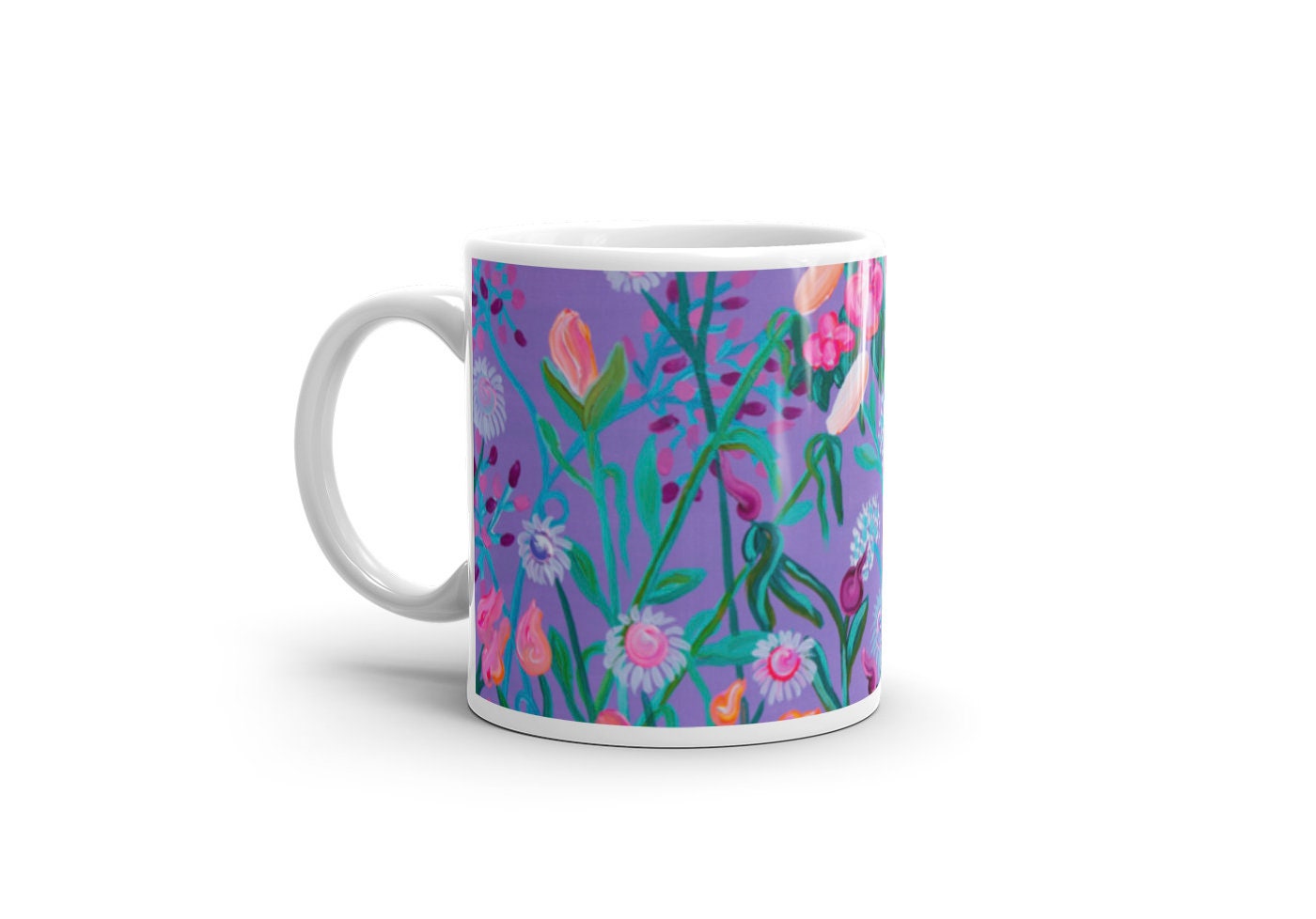 Mug with flowers, Glossy Mug in 2 sizes, vibrant colours, flowers on mug, Gift for the home, Kitchen Decor