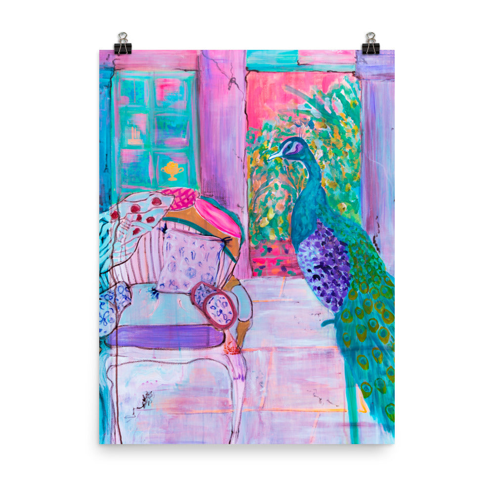 Art Print of Peacock and Chair - Davina Shefet Art Store