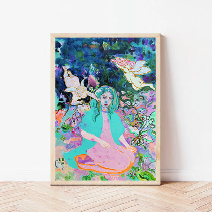 Art print of Lady in Garden with Cherubs