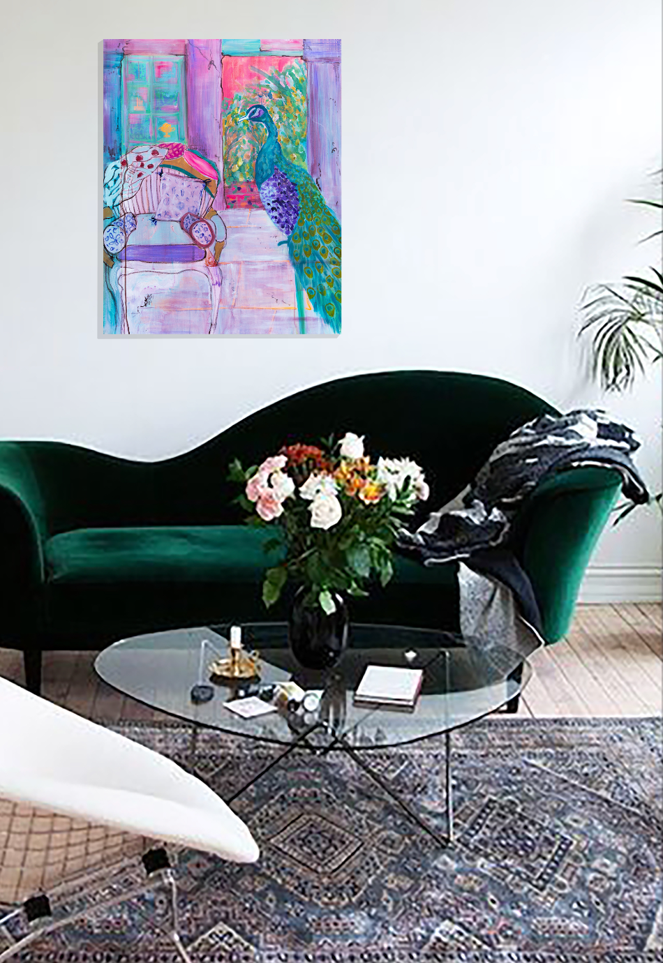 Art Print of Peacock and Chair - Davina Shefet Art Store