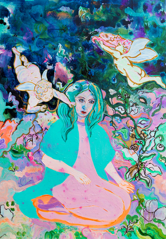 Woman and angels Big Painting