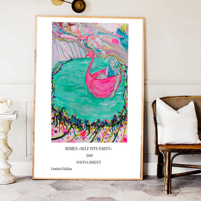 Art print, Woman in Pink Swan - Davina Shefet Art Store