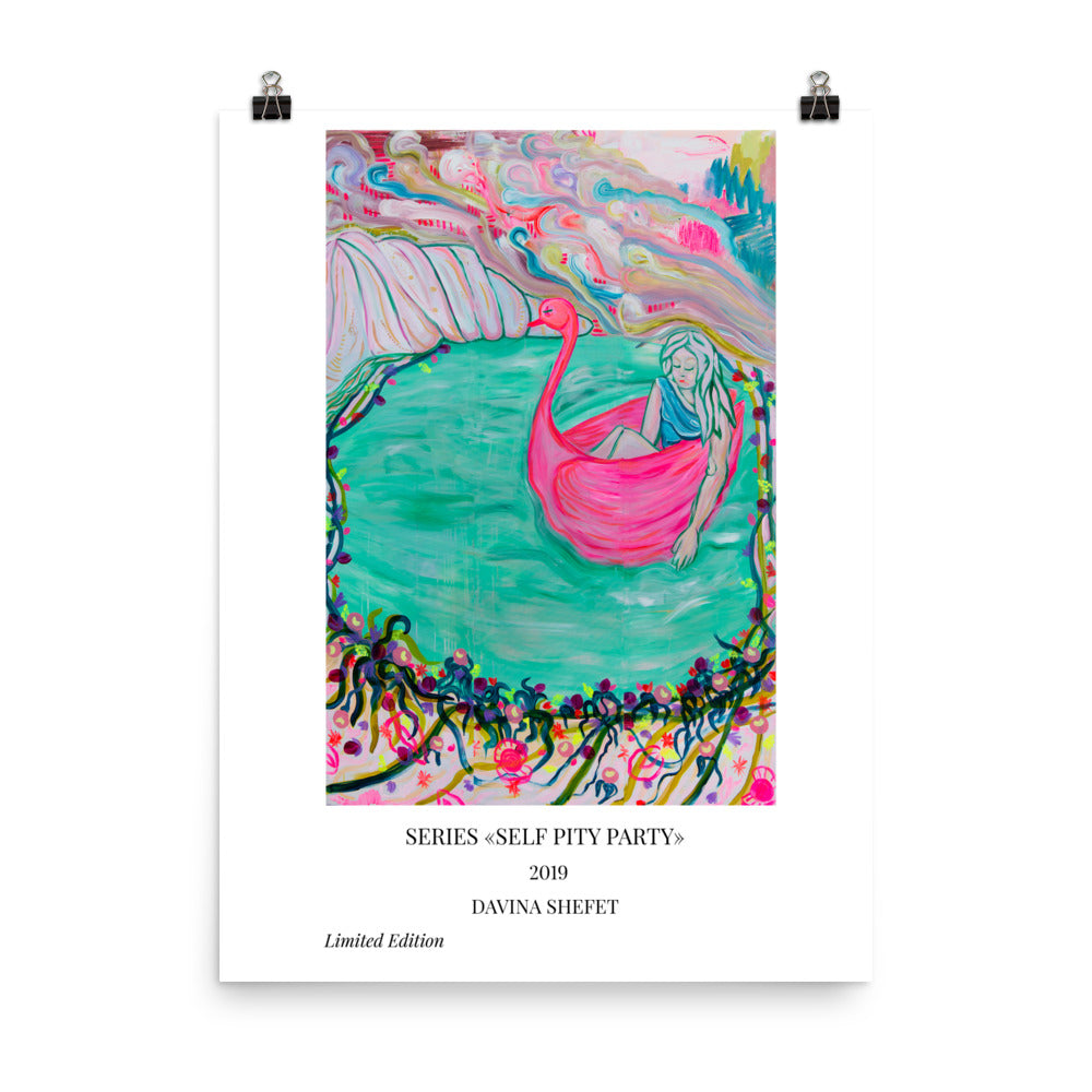 Art print, Woman in Pink Swan - Davina Shefet Art Store